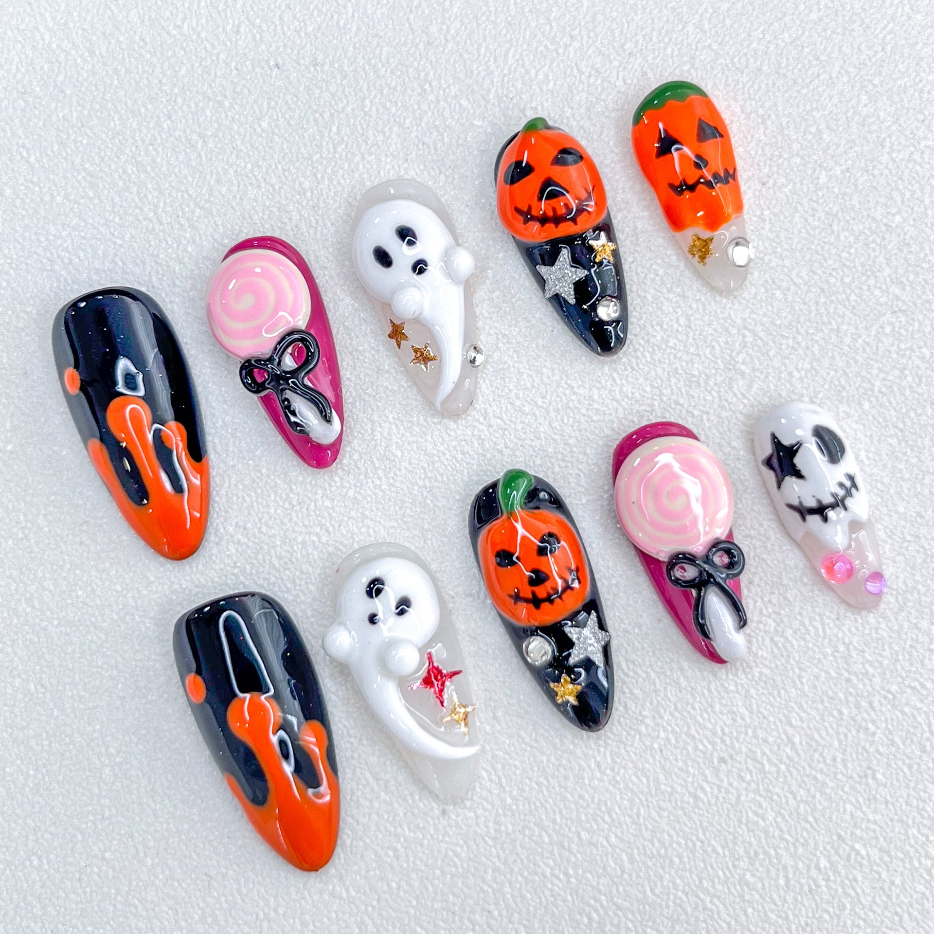 Ghostly Night - GO2NAIL LONG ALMOND PressOnNails