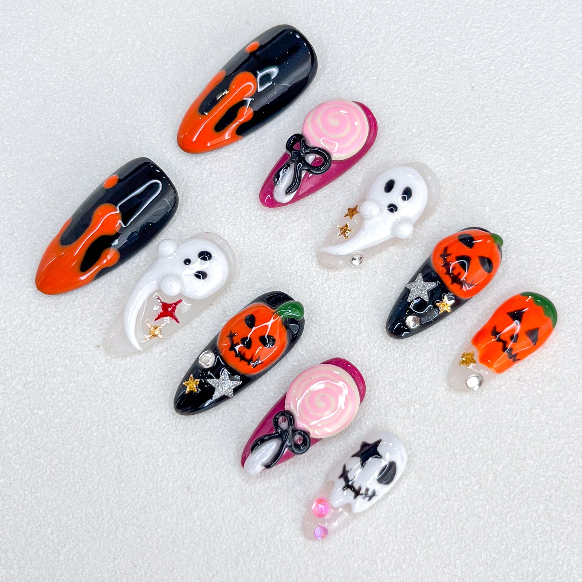 Ghostly Night - GO2NAIL LONG ALMOND PressOnNails