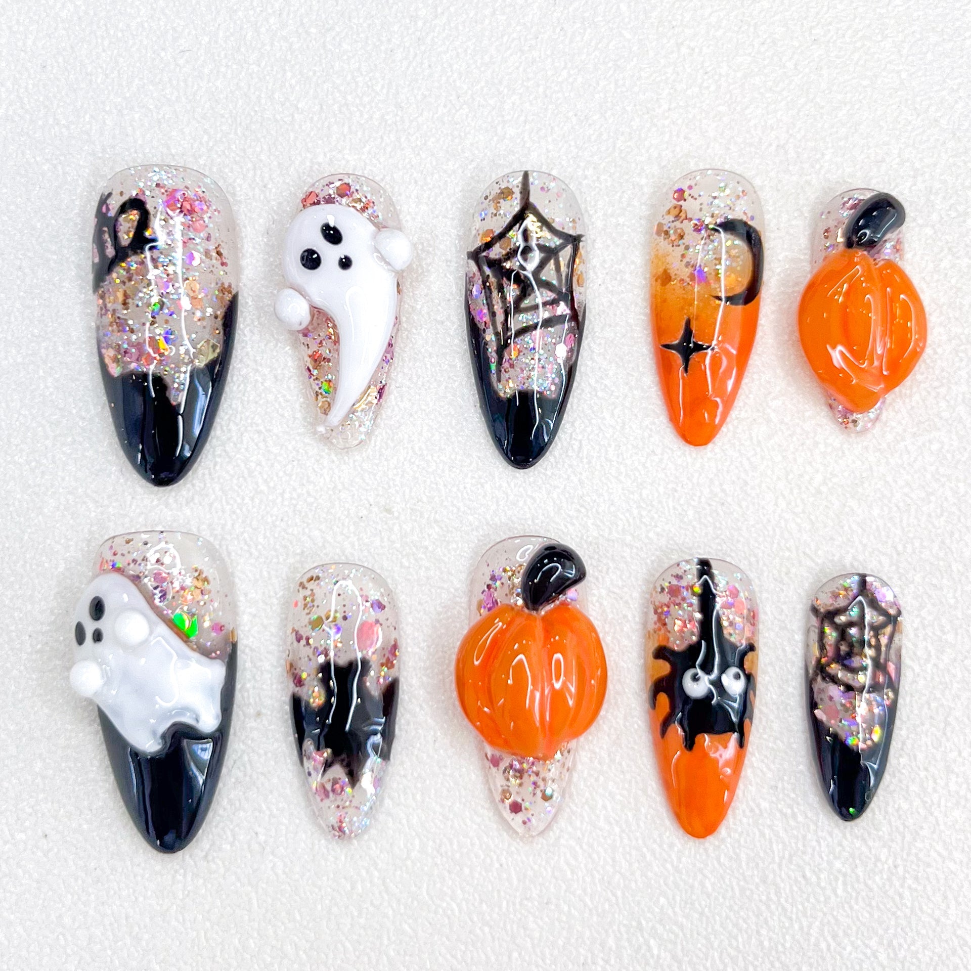 Haunted Glow Halloween - GO2NAIL LONG ALMOND PressOnNails