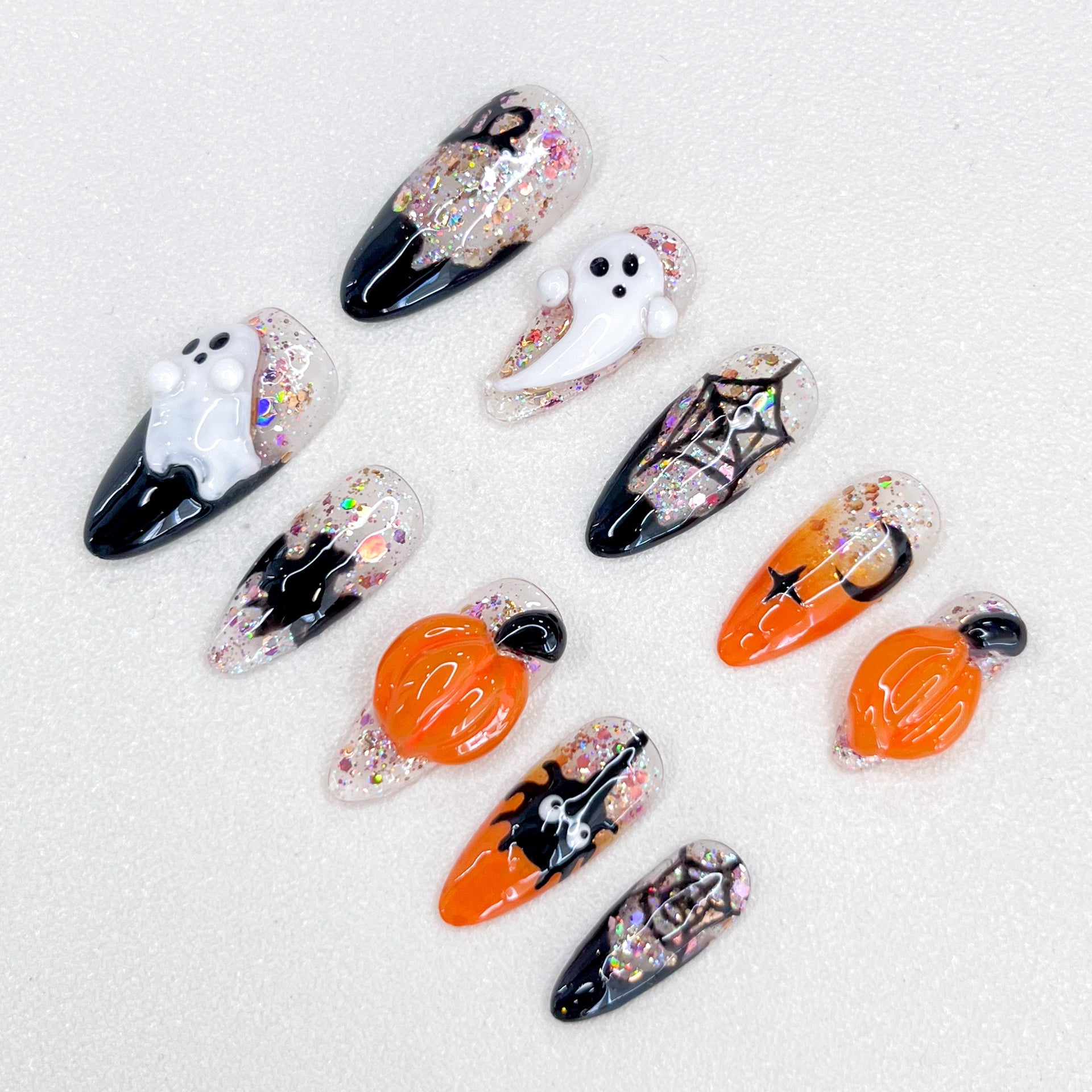 Haunted Glow Halloween - GO2NAIL LONG ALMOND PressOnNails