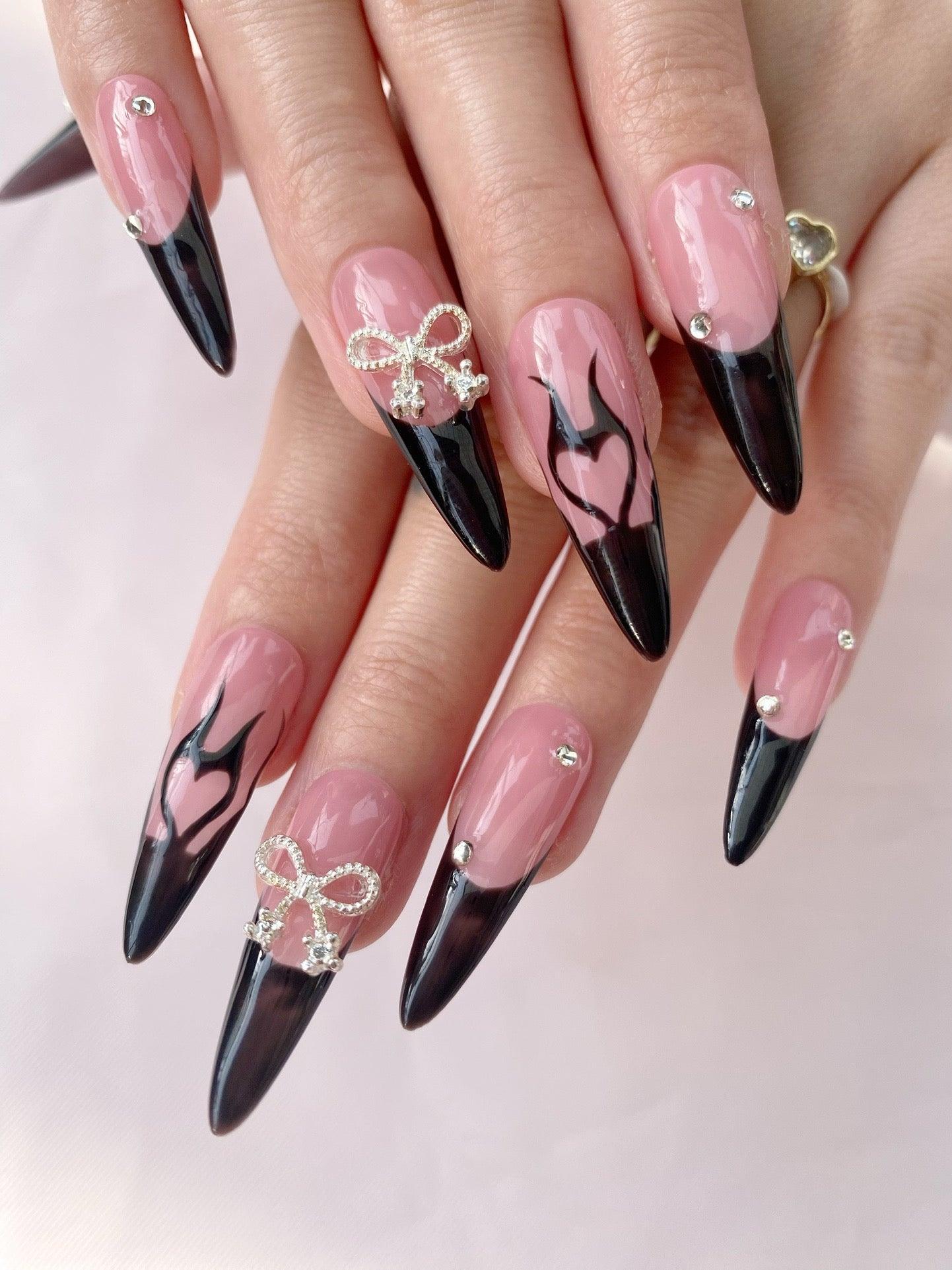 Noir Rose - GO2NAIL LONG STILETTO PressOnNails