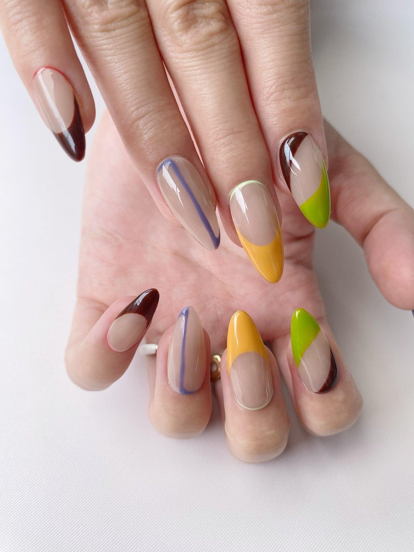 ColorBlockChic - GO2NAIL  LONG ALMOND PressOnNails