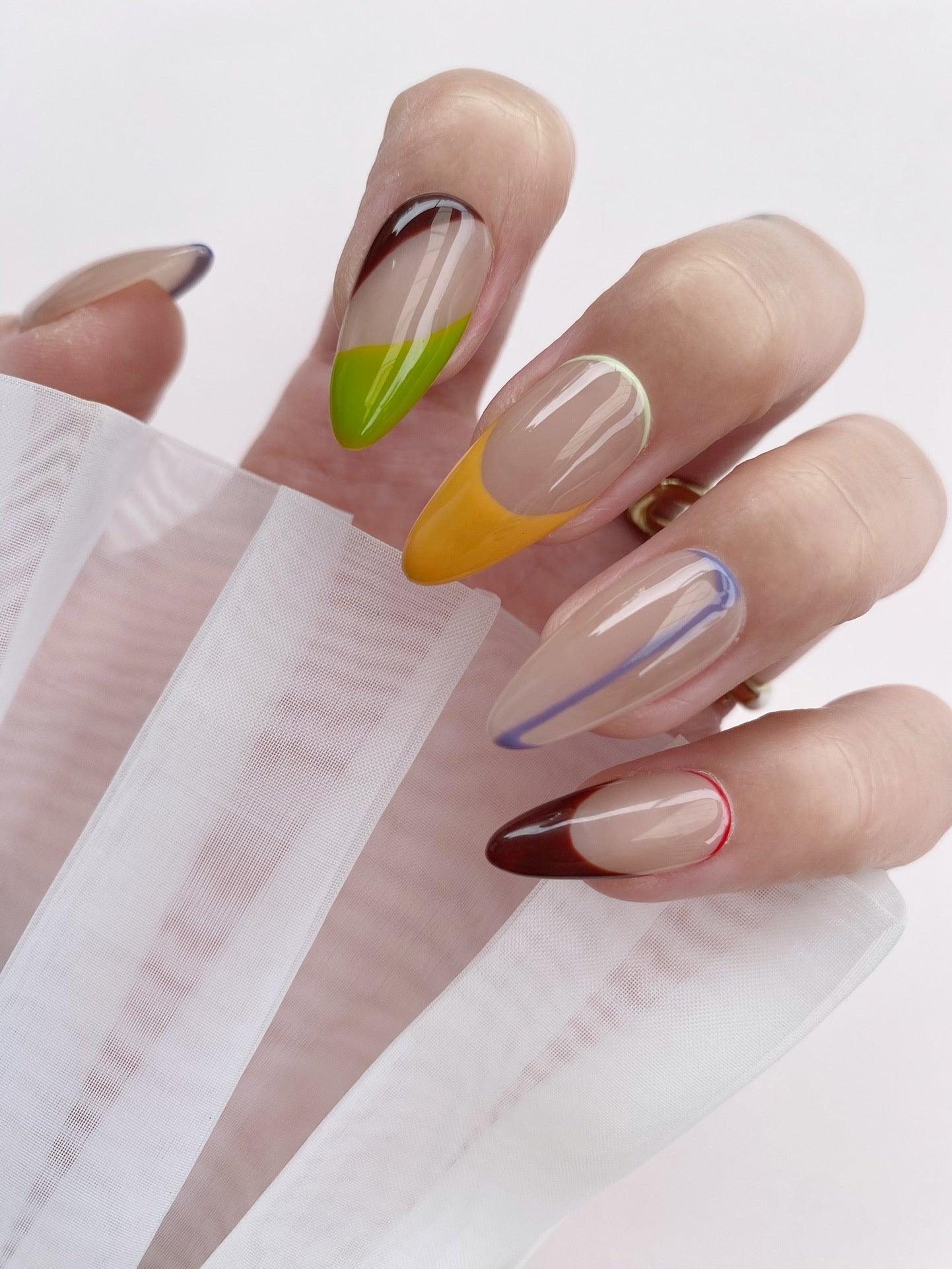ColorBlockChic - GO2NAIL  LONG ALMOND PressOnNails